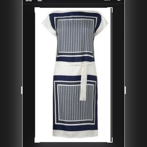 JAEGER sz L 100%silk scarf print shift dress